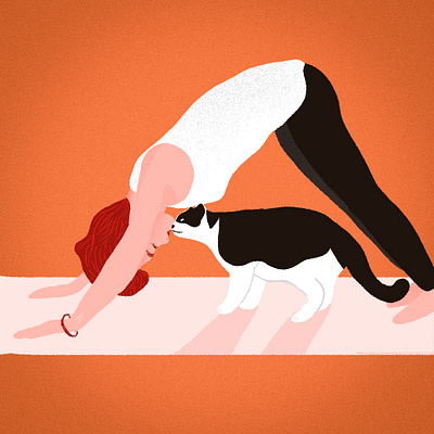 Yoga with a cat - Home yoga illustration art branding cat cats design digital art digital illustration grain texture graphic design illustration illustrator minimal pastel photoshop texture vector yoga