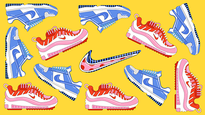 Nike 2d illustration advertising colourful design fashion female fashion illustration nike nike running nike shoes shoes trainers