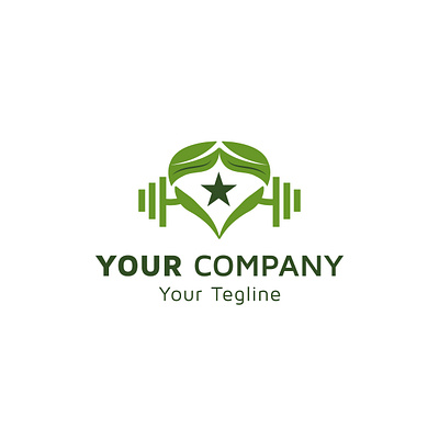 Tree leaf with green gradient color, physical fitness dumbbell i app branding cleaning company design icon illustration logo typography vector website