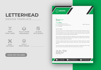 Creative Modern Green Color Corporate Business LetterHead Design a4 branding business company corporate document elegant identity letterhead letterhead template minimalist modern presentation professional ready print simple stationary templates visual visual ready