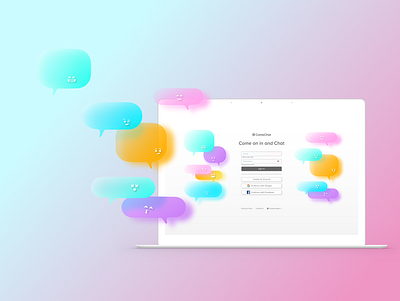 ComeChat app branding chatroom design glassmorphic glassmorphism illustration login page logo sign in signup ui ux