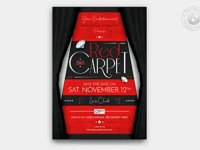 Red Carpet Flyer Template V2 black carpet cinema club design event exclusive festival flyer hollywood luxury movie night party poster psd red retro template vip
