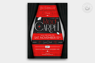 Red Carpet Flyer Template V2 black carpet cinema club design event exclusive festival flyer hollywood luxury movie night party poster psd red retro template vip