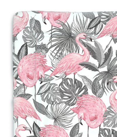 Aruba Flamingo Print baby products flamingo flamingo pattern flamingos fronds grayscale illustration illustration digital nursery pattern art pattern design print art print design repeat print surface design surface pattern design textile textile print tropical leaves tropical pattern