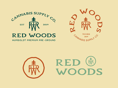 Red Woods Logo System Design brandidentity branding cannabis branding cannabis design cannabis packaging illustration logo logo design monogram logo responsive design rustic logo tree logo vintage design