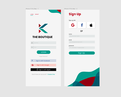 The Boutique Login and Signup dailyui dailyuichallenge day001 design ios login mobile mobile ui signup ui ux