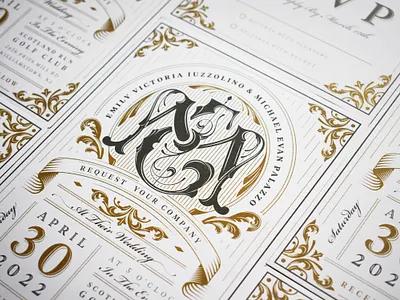 "EM" Monogram & Wedding Invitation hand drawn hand drawn wedding invitation hand lettering invitation invites marriage monogram save the date victorian victorian design victorian lettering victorian monogram victorian wedding design wedding wedding branding wedding design wedding invitation wedding monogram wedding stationary