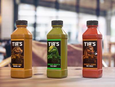 Tia’s Hot Sauce Rebrand branding design dragon hot sauce rebrand