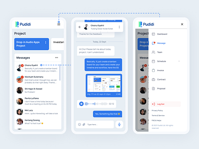 Pudidi - Project Management Messenger chat conversation dashboard app management app message message app messanger mobile mobile app mobile saas project management project manager saas voice voice note