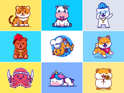 #RandomCatalyst part 5🐶🐻🐮 animals bear brown bear chef cooking cow cute fish hamster icon illustration knife logo octopus random sprinkled tiger tiger cub unicorn zoo