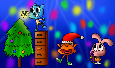 jolly day anais watterson cartoon christmas cute darwin watterson digital art fan art fanart gumball watterson happy illustration tawog the amazing world of gumball