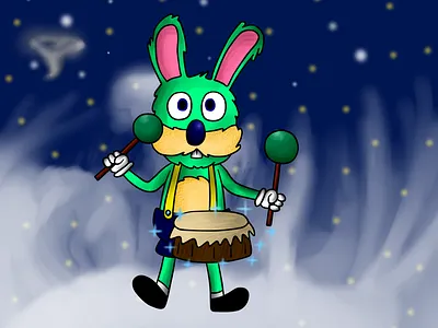 drummy bunny bunny boy cloud cloudy cute dhmis digital art drum fan art fanart illustration rabbit