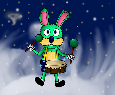 drummy bunny bunny boy cloud cloudy cute dhmis digital art drum fan art fanart illustration rabbit