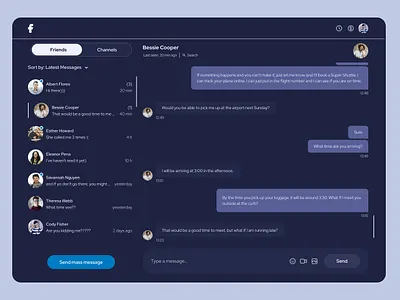 Messenger Dark Mode app design flat minimal ui ux ux vector web