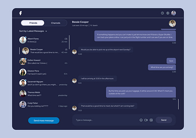 Messenger Dark Mode app design flat minimal ui ux ux vector web