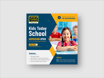 Kids School Admission social media post template creative