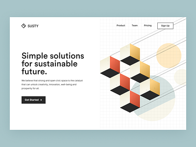 Susty Home page abstract clean future hero section landing page design models simple solution sustainable website website design