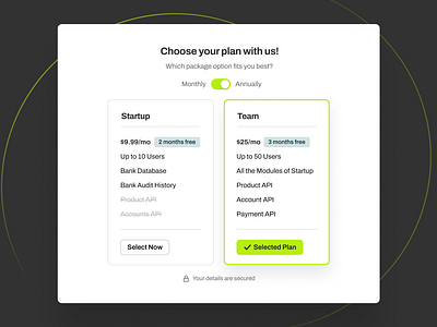 Pricing Plan Modal Design app checkout comparison dashboard landing page payment plans price price structure price table pricing pricing plan pricing table product saas startup subscription ui ux website