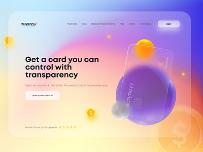 Eazypayy Banking - Web Design Landing Page bank account bank app bank logo bank ui bank website banking banking app banking website creditcard debit card glass credit card glass effect glass website glassmorphic glassmorphism glassy landing page landing page design user experience design website design