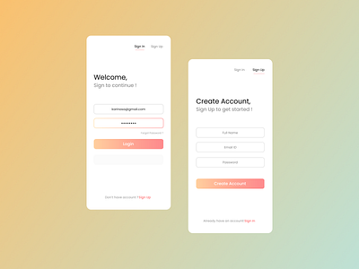 Sign In & Sign Up Mobile App animation app clean design graphic design illustration illustrator minimal ui ux