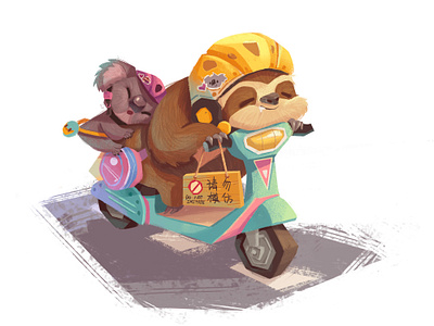 Friends-01 animal cartoon character illustration koala motorbike sleep sloth