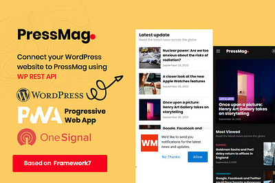 PressMag - News & Magazine PWA Mobile Template app branding design landing page theme design ui web web design website wordpress