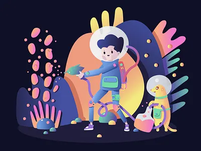 Space Farmer adobe illustrator alien character creature design gradient illustration planet space spaceman vector