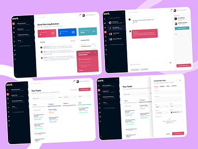 Werk. - All in one team management tool Web Application application chat dashboard design interface issue management message product screen task team ui web werk