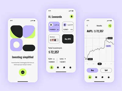 Investing App - Mobile Design app app design app ui bitcoin blockchain clean crypto crypto wallet design finance fintech interface light theme mobile mobile app mobile design trading ui ui ux wallet