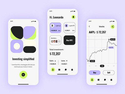 Investing App - Mobile Design app app design app ui bitcoin blockchain clean crypto crypto wallet design finance fintech interface light theme mobile mobile app mobile design trading ui ui ux wallet