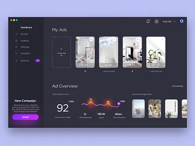 AD manager - dark ui ad campaign ad design admin admin dashboard advertising analytics chart dark dark ui dashboad dashboard design dashboard ui panel panel design panels stats ui design