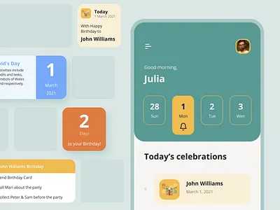 Celebramos App | Apple Widgets app apple widgets birthday celebrate days design event interface ios ios widgets minimal reminder schedule ui ux web widget widgets