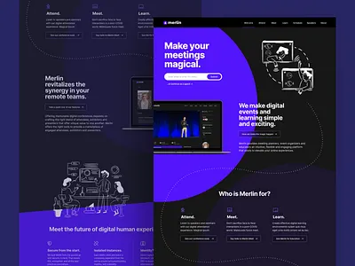 Merlin conferences dark education events events app indigo keynotes meeting app meetings web website