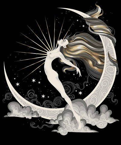 Moon Girl astrology character character design cloud design freedom galaxy gold golden graphic illustration illustration illustrator inspirational moon moonlight poster art poster design powerful shine star