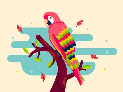 Macaw animal arara ararauana bird colorful exotic flat design flat illustration flower geometric art leaves macaw nature papagayo parrot pink south america spring stars tree