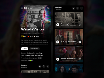 Jaskier: TV show page (Mobile) 4k concept dark dark theme design hdr imdb jaskier mobile movies rotten tomatoes trailers tv tv shows ui ux videos wandavision website