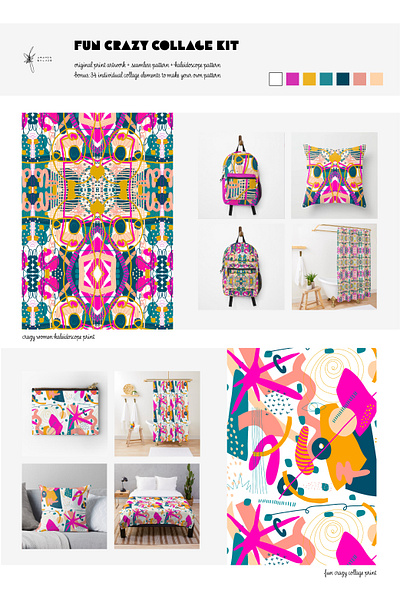 Fun Crazy Collage Kit abstract bold design digital illustration fun graphic design home decor illustration kaleidoscope pattern print surfacedesign