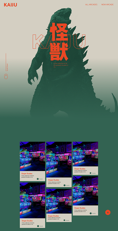 KAIJU Arcade Home Page arcade arcade game brand design branding branidentity design godzilla home screen homepage illustration kaiju monsters ui ux web website