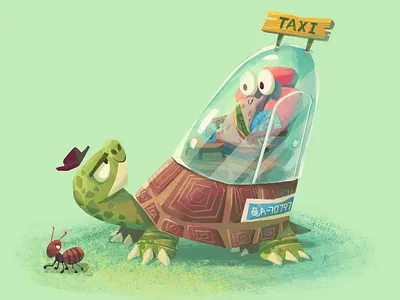 Friends-02 ant cartoon character illustration slow snail taxi tortoise
