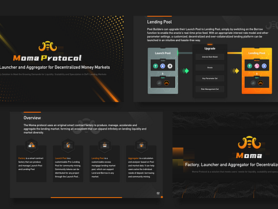 PPT page of blockchain project black blockchain icon icon set key lending pool lending pool lettering logodesign number orange ui yellow