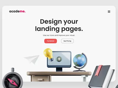 Academe. - 3D Educational Icons 3d art 3d icon 3d object design flat illustration ui uidesign ux web webdesign website