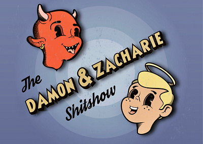 Damon & Zacharie cartoon design illustration vector vintage