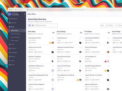 Kanban Dashboard - CRM | Enterprise Kanban, Filtering and Clean avatar blue crm dashboard dashboard app dashboard ui design system enterprise filter bar kanban kanban board minimal modules portal saas search sidebar sidebar design sidebar menu web app