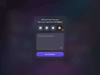 Dark UI feedback modal contact crypto dark darkmode darkui design emoji feedback frosted glass glassmorphism graphic design modal popup rating rounded ui ux web3 webapp