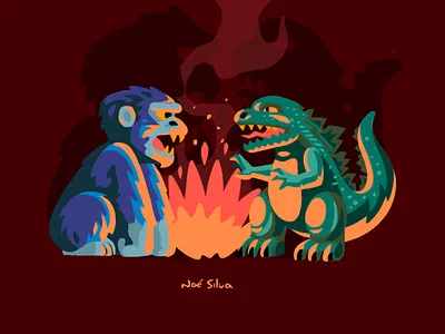 kong vs godzilla burn draw fire fireart godzilla illustration illustration design king king kong kingdom kingkong kingkongvsgodzilla kong vector