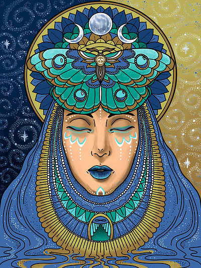 The Moon Tarot Card character design digital art digital illustration digitalart drawing girl girl illustration illustration moon procreateapp