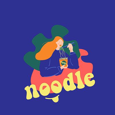 GIRL EATING NOODLES adobe illustrator adobephotoshop characterdesign girl girl character graphicdesign graphicdesigner illustration logo noodles vibrant