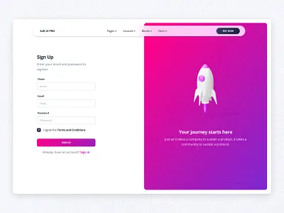 Sign Up Page 3d check code design development example glassmorphism gradient illustration input inspiration navbar page pattern responsive rocket sign in sign up web design
