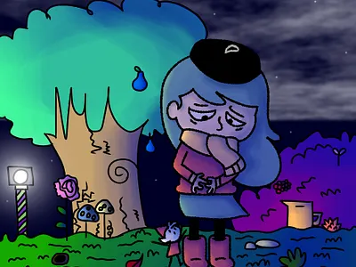 hilda vent adorable alfur cartoon colorful colourful cute digital art fan art fanart forest hilda hilda the series illustration nature plants sad