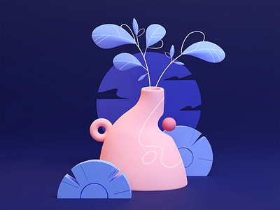 Hello Spring 🌸 3d 3d art 3d artist 3d modeling abstract blender blender3d composition design flowers illustration inspiration ios leaves macos neomorphism productivity readdle spring still life